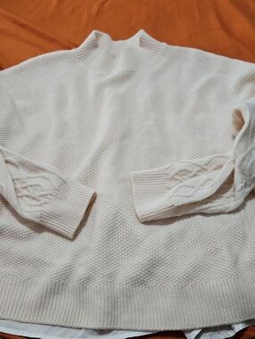 Xl Cream Cable-Sleeve Mock Neck Sweater - Women With Fooler Back